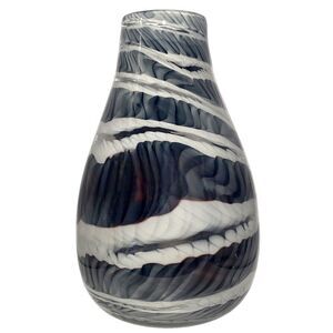 Handmade Vintage 1980s Black, Gray, White Art Glass Vase Object